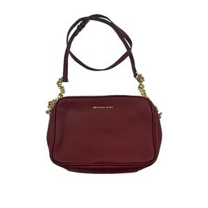 Michael Kors Ginny Shoulder Bag Womens Maroon‎ Pebbled Leather Crossbody Strap